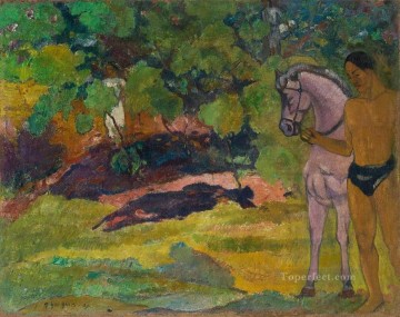 ポール・ゴーギャン Painting - バニラ・グローブの中で 男と馬 ポール・ゴーギャン